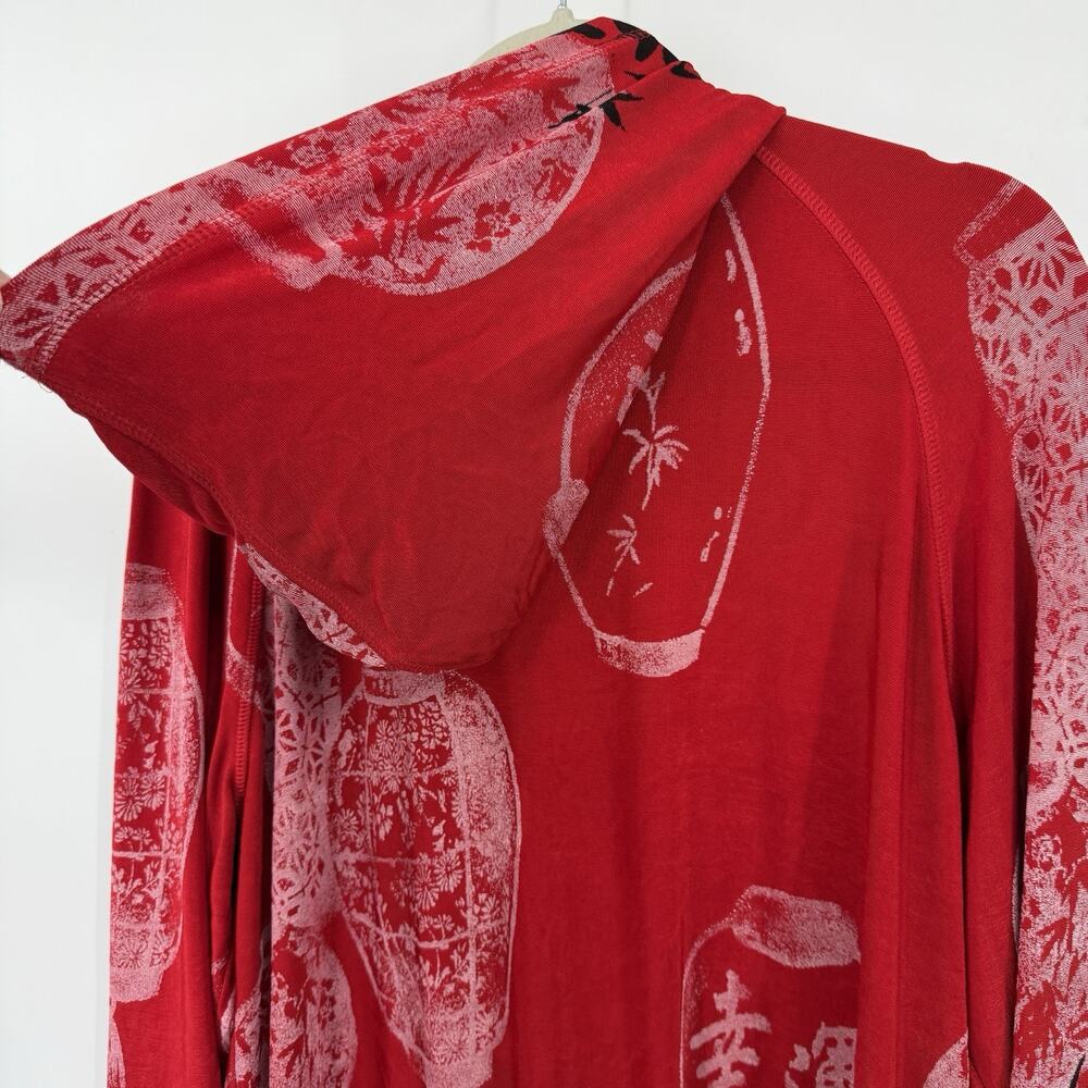 Chicos Travelers Jacket 3 XL Red Black Lantern Print Zip Hooded Art Top - Picture 6 of 11